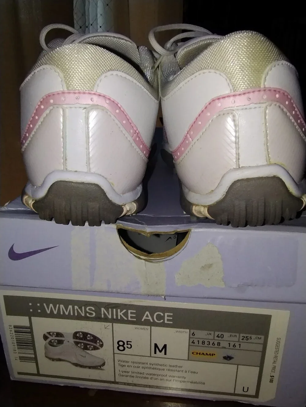 Nike Women's White & Pink Athletic Golf Shoes with Grey Swoosh